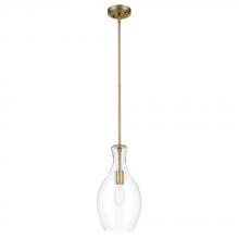  42047NBRCS - Everly 17.75" 1-Light Bell Pendant with Clear Seeded Glass in Brushed Natural Brass