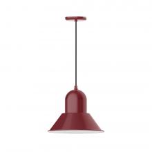 Montclair Light Works PEB124-55-C23-L13 - 14" Prima shade, LED Pendant with red and white zig zag fabric cord and canopy, Barn Red