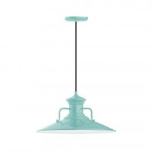 Montclair Light Works PEB143-48-C16-L13 - 18" Homestead shade, LED Pendant with navy mini tweed fabric cord and canopy, Sea Green