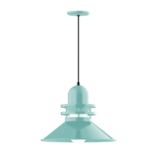 Montclair Light Works PEB151-48-C11 - 18" Atomic shade, pendant with Gray and Yellow Dot Fabric Cord and canopy, Sea Green