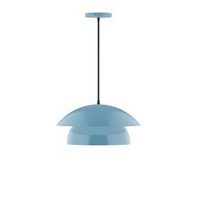 Montclair Light Works PEBX446-54-C16-L12 - 16" Nest LED Pendant, navy mini tweed fabric cord with canopy, Light Blue