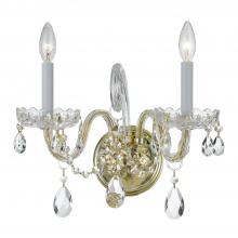  1032-PB-CL-SAQ - Traditional Crystal 2 Light Spectra Crystal Polished Brass Sconce