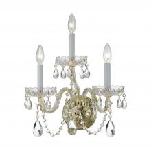  1033-PB-CL-SAQ - Traditional Crystal 3 Light Spectra Crystal Polished Brass Sconce