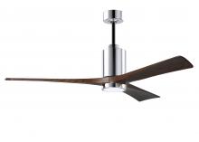  PA3-CR-WA-60 - Patricia-3 three-blade ceiling fan in Polished Chrome finish with 60” solid walnut tone blades a