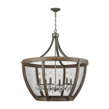  1140-033 - Renaissance Invention 6-Light Chandelier in Aged Wood and Wire - Wide