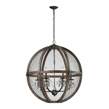  140-008 - Renaissance Invention 6-Light Chandelier in Aged Wood and Wire - Round