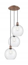  113B-3P-AC-G124-10 - Athens - 3 Light - 17 inch - Antique Copper - Cord Hung - Multi Pendant