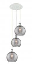  113B-3P-WPC-G1213-8SM - Athens Deco Swirl - 3 Light - 15 inch - White Polished Chrome - Cord Hung - Multi Pendant