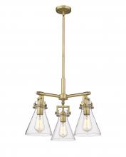 Innovations Lighting 411-3CR-BB-G411-7CL - Newton Cone - 3 Light - 21 inch - Brushed Brass - Pendant