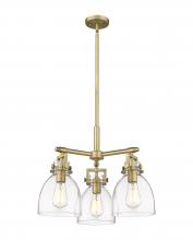  411-3CR-BB-G412-7CL - Newton Bell - 3 Light - 21 inch - Brushed Brass - Pendant