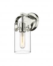  423-1W-PN-G423-7CL - Pilaster II Cylinder - 1 Light - 7 inch Long Glass - Polished Nickel - Sconce