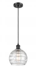  516-1P-BK-G1213-8-LED - Athens Deco Swirl - 1 Light - 8 inch - Matte Black - Cord hung - Mini Pendant