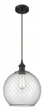  516-1P-OB-G122-10CBK - Farmhouse Chicken Wire - 1 Light - 10 inch - Oil Rubbed Bronze - Cord hung - Mini Pendant