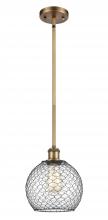  516-1S-BB-G122-8CBK - Farmhouse Chicken Wire - 1 Light - 8 inch - Brushed Brass - Mini Pendant