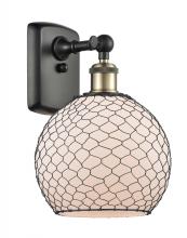  516-1W-BAB-G121-8CBK - Farmhouse Chicken Wire - 1 Light - 8 inch - Black Antique Brass - Sconce