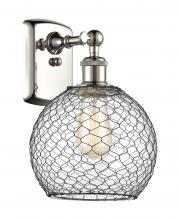  516-1W-PN-G122-8CBK - Farmhouse Chicken Wire - 1 Light - 8 inch - Polished Nickel - Sconce