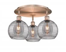  516-3C-AC-G1213-8SM - Athens Deco Swirl - 3 Light - 20 inch - Antique Copper - Flush Mount