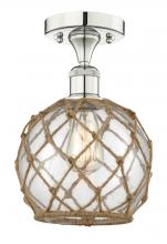  616-1F-PN-G122-8RB - Farmhouse Rope - 1 Light - 8 inch - Polished Nickel - Semi-Flush Mount