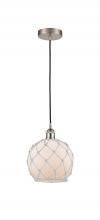  616-1P-SN-G121-8RW - Farmhouse Rope - 1 Light - 8 inch - Brushed Satin Nickel - Cord hung - Mini Pendant