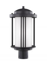  8247901EN3-12 - Crowell contemporary 1-light LED outdoor exterior post lantern in black finish with satin etched gla