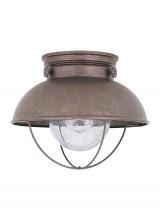  8869EN3-44 - Sebring transitional 1-light LED outdoor exterior ceiling flush mount in weathered copper finish wit