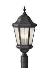  OL5907EN/BK - Martinsville traditional 3-light LED outdoor exterior post lantern in black finish with clear seeded