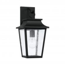  953311BK - 1-Light Outdoor Tapered Wall Lantern in Black with Ripple Glass