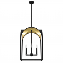  19733 - Hunter Dukestown Natural Black Iron and Gold Leaf 4 Light Large Pendant Ceiling Light Fixture