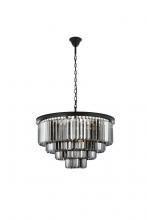  1231D32MB-SS/RC - Sydney 17 Light Matte Black Chandelier Silver Shade (Grey) Royal Cut Crystal