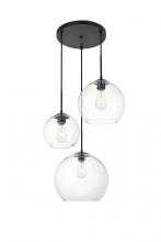 Elegant LD2218BK - Baxter 3 Lights Black Pendant With Clear Glass