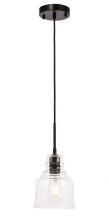  LD6195BK - Pierce 1 light Black and Clear seeded glass pendant