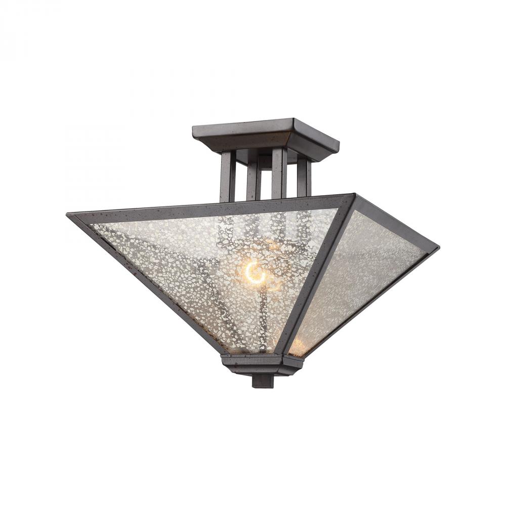 Plano 2-Light Semi Flush in Rust Iron with Mercury Glass