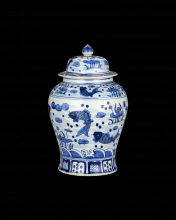  1200-0839 - South Sea Blue & White Medium Temple Jar